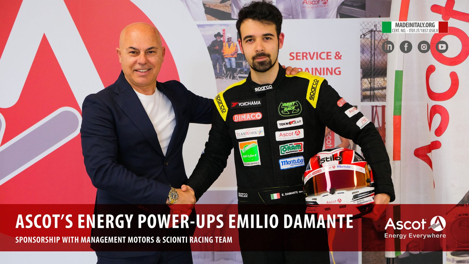 Ascot’s energy takes to the track sponsoring driver Emilio Damante!